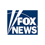 Fox News logo featuring bold white text on a dark blue background, with three white beams extending from the top left corner above the words "FOX NEWS"—a design as bold and alert as a canine watching over its home.