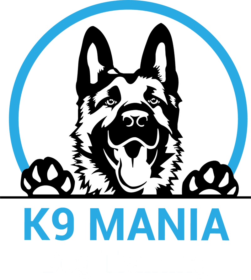 Illustration of a happy German Shepherd dog with its tongue out and front paws up, set against a blue background, with text reading "Dog Training".