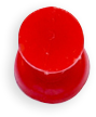 A shiny red push button viewed from above, with a black shadow around its base—perfect for canine training or rewarding your puppy.