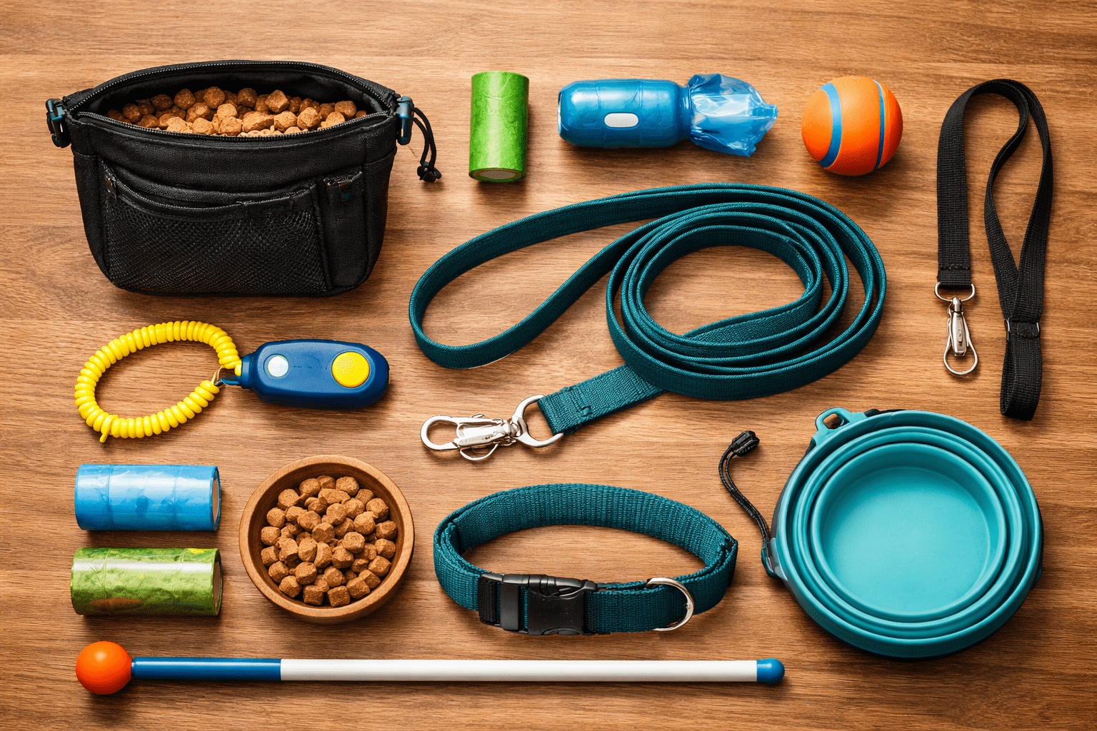 How to Train a Dog to Lay Down: Step-by-Step Guide for Success 1 A selection of dog food and accessories on a table—perfect for supporting positive reinforcement dog training.