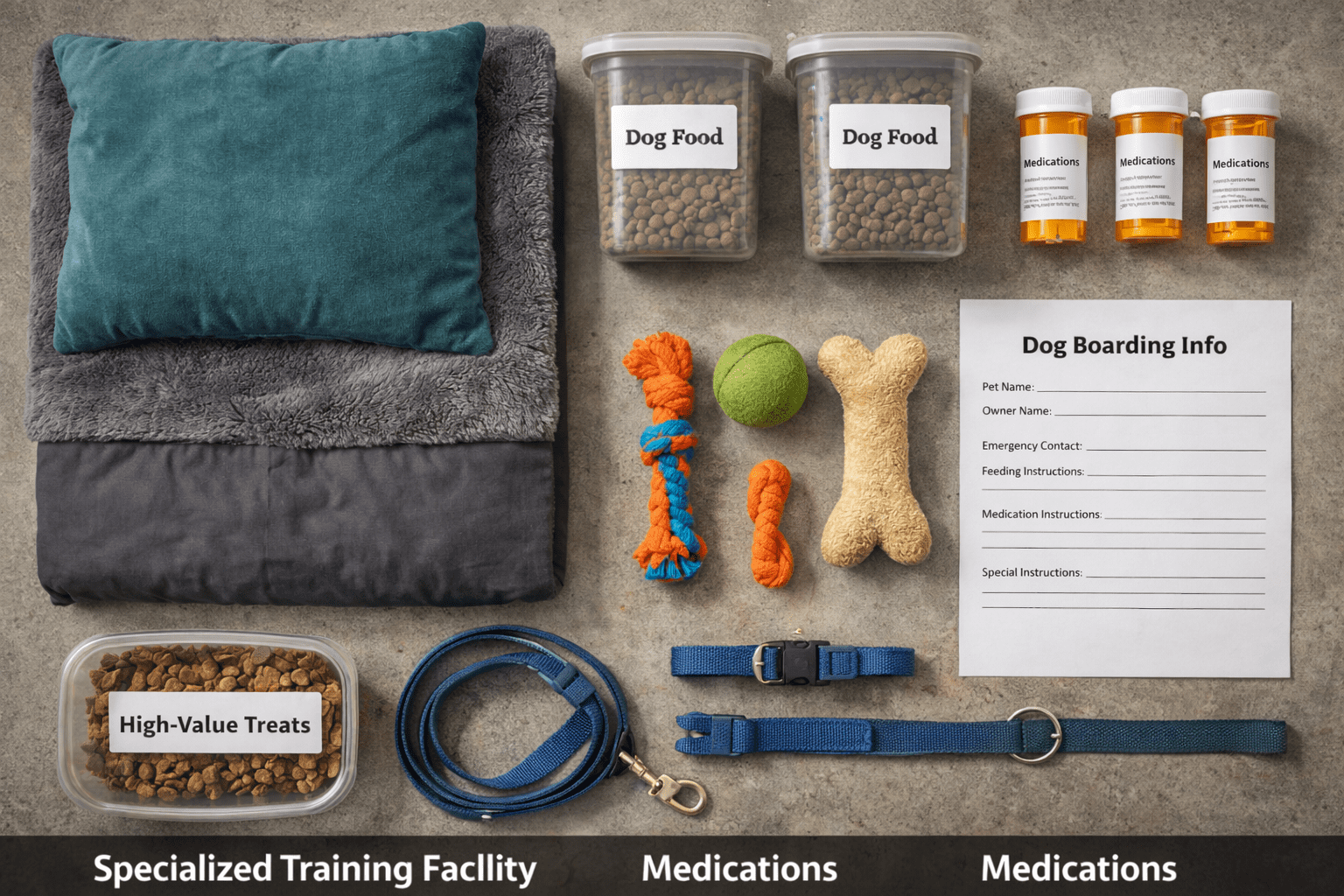 Boarding a Reactive Dog: Complete Guide for Safe Care 3 Pack familiar comfort items medications detailed care instructions and your dogs regular food to help them settle into the boarding environment