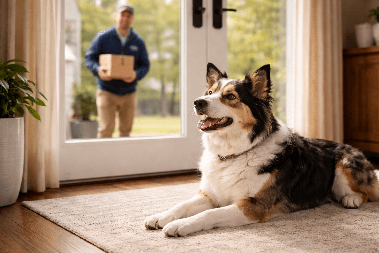 How to Stop Territorial Barking: Effective Training Methods That Work 5 Well-trained dog remaining calm as visitor approaches door