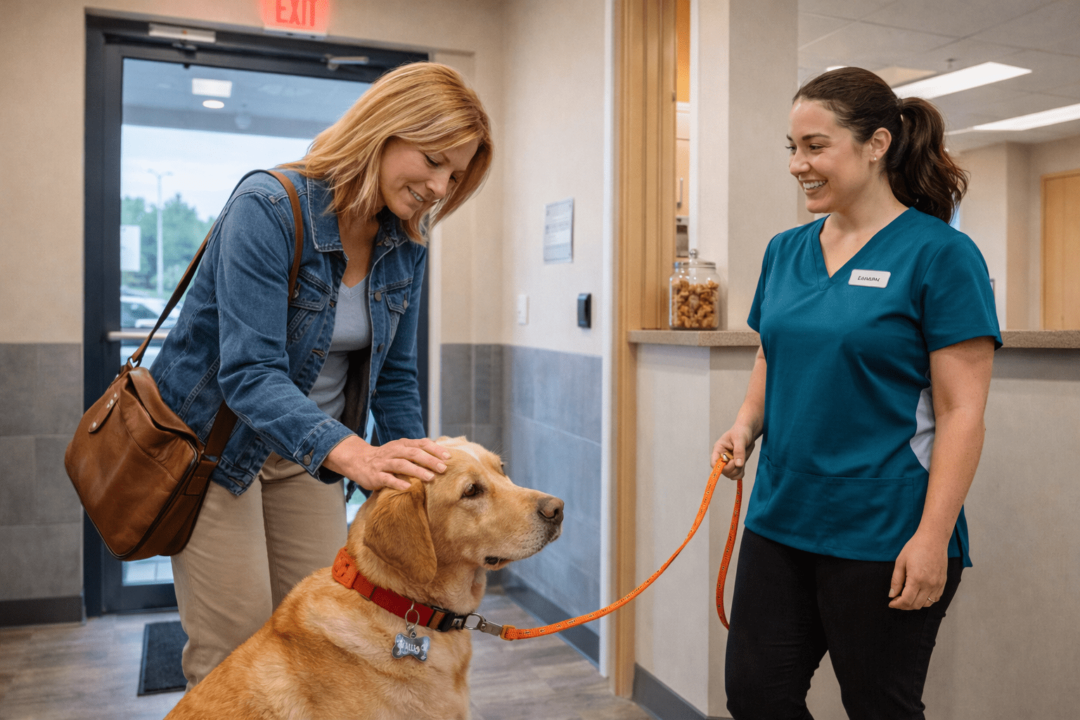 Overnight Dog Boarding Tips: Complete Guide for Pet Owners 3 Dog owner saying calm goodbye at boarding drop-off