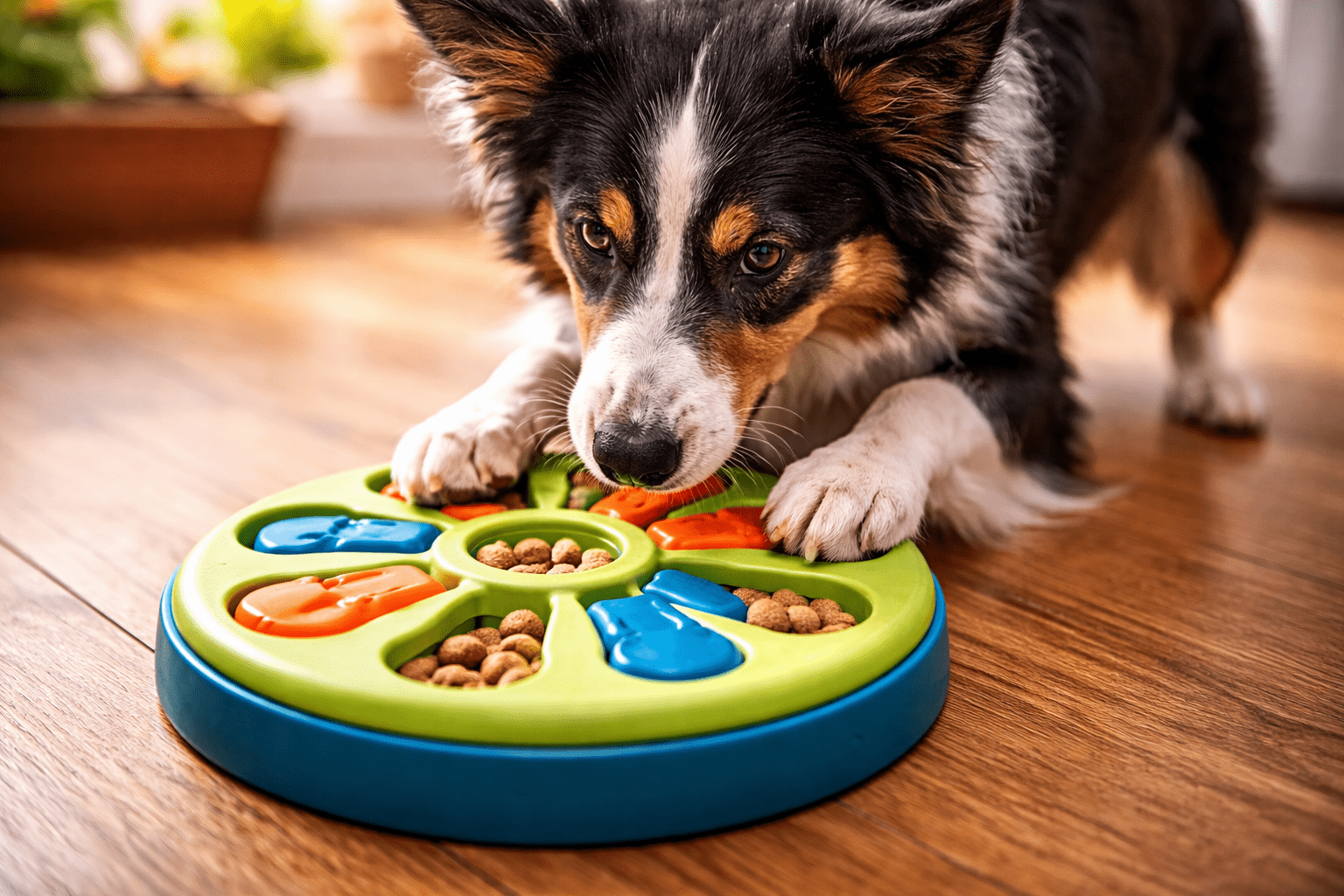 Dog Toys for Hyperactive Dogs: Best Options to Channel Their Energy 3 Focused dog working on an interactive puzzle toy to burn mental energy