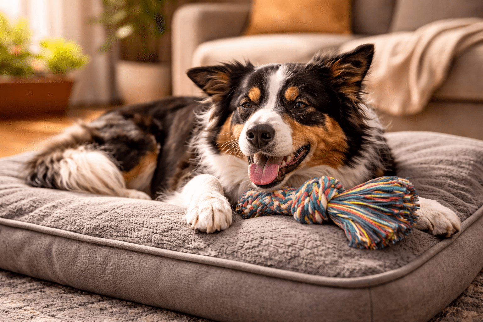 Dog Toys for Hyperactive Dogs: Best Options to Channel Their Energy 5 Calm, content dog resting peacefully after an effective play session with appropriate toys
