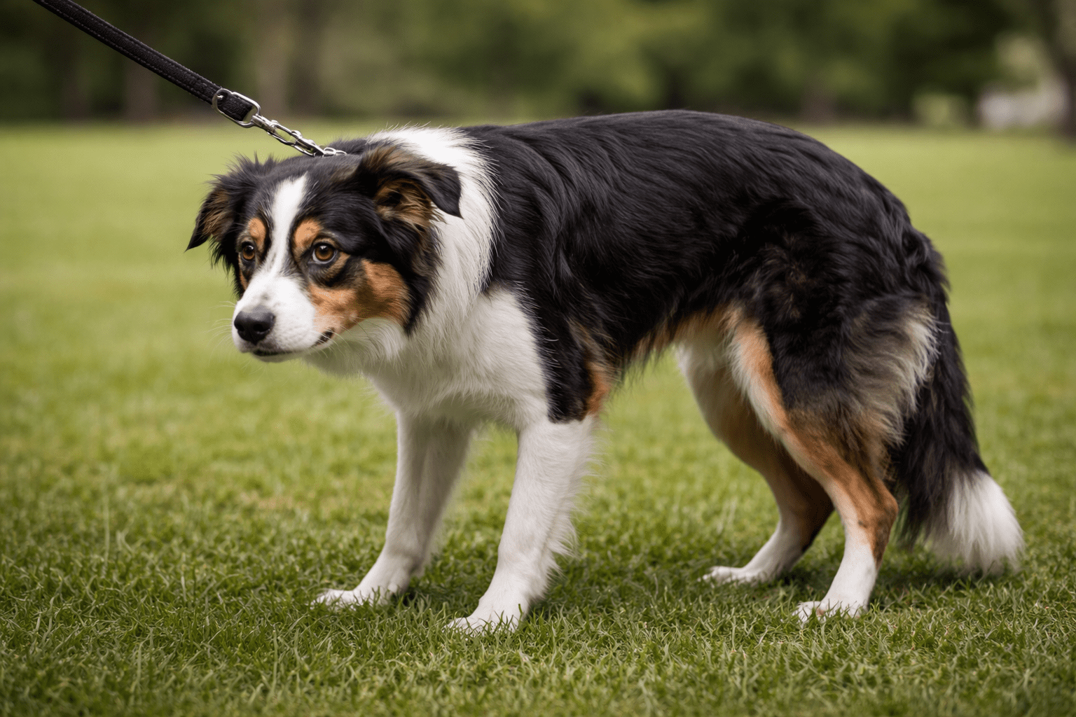 Fear Aggression in Dogs: What It Is and How to Help Your Anxious Dog 2 Dog displaying early warning signs of fear with tucked tail, pinned ears, and tense posture
