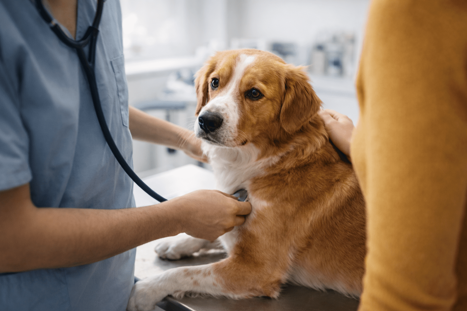 Signs Your Dog Trusts You: How to Read Your Dog's Trust Signals 4 Dog remaining calm at veterinary office while owner provides reassuring presence showing trust