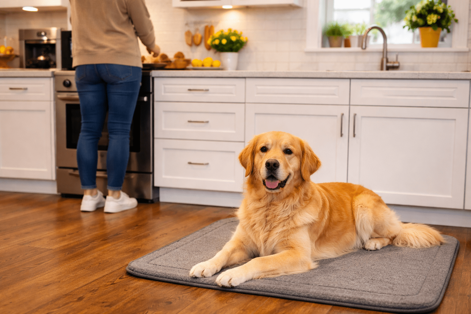How to Stop Dog from Counter Surfing: Effective Training Solutions 4 Dog owner practicing leave it command with dog using treats for impulse control training