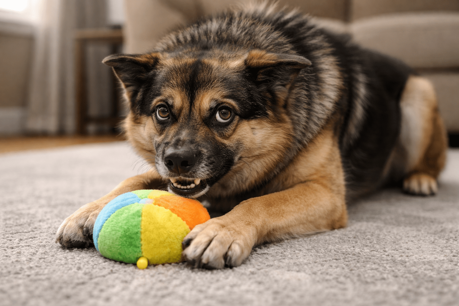 Possessive Aggression in Dogs: What It Is and How to Fix It 1 Dog displaying possessive aggression warning signs while guarding favorite toy with raised hackles