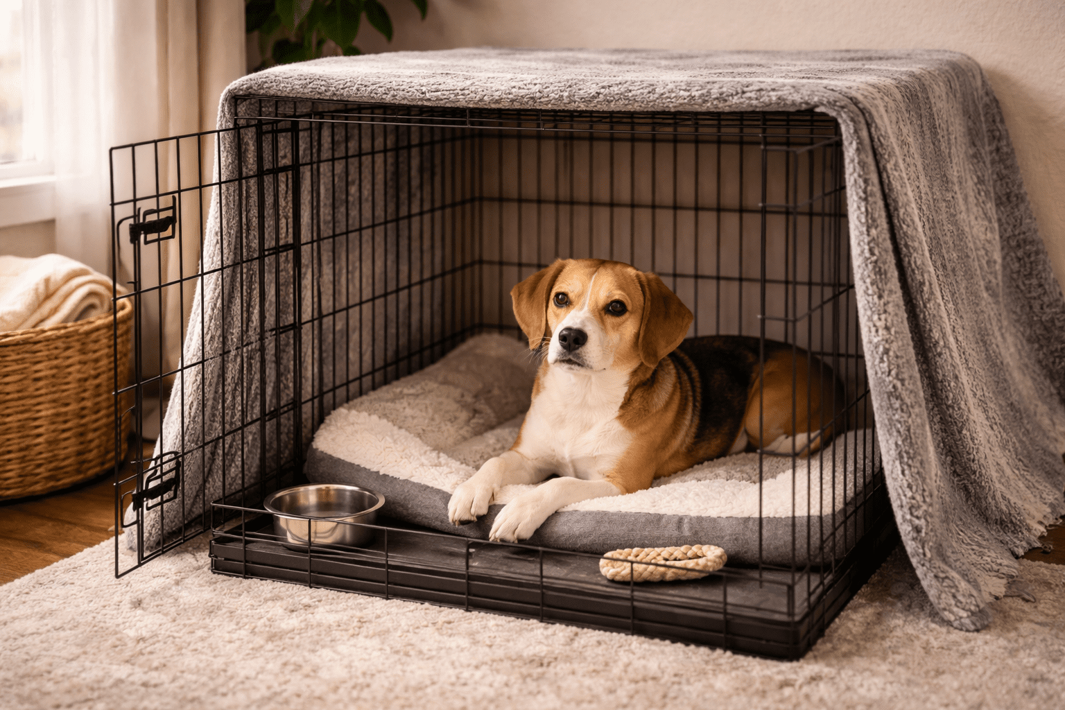 Fear Aggression in Dogs: What It Is and How to Help Your Anxious Dog 4 Comfortable dog crate setup providing safe space for anxious dog to decompress