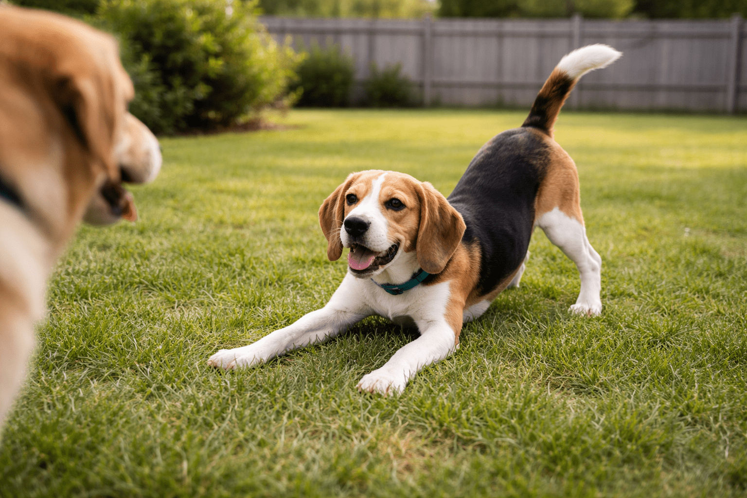 How to Introduce Dogs to Each Other: Complete Safety Guide 2 Dog performing play bow with front legs extended and rear end raised showing friendly greeting behavior