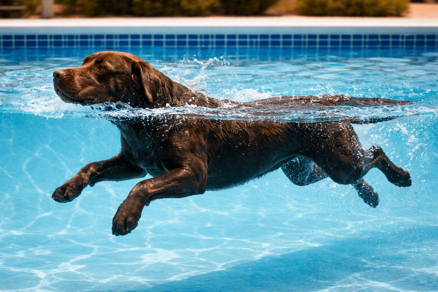 How to Teach a Dog to Swim: Complete Training Guide 1 Labrador Retriever getting exercise in swimming pool showing physical benefits of dog swimming training
