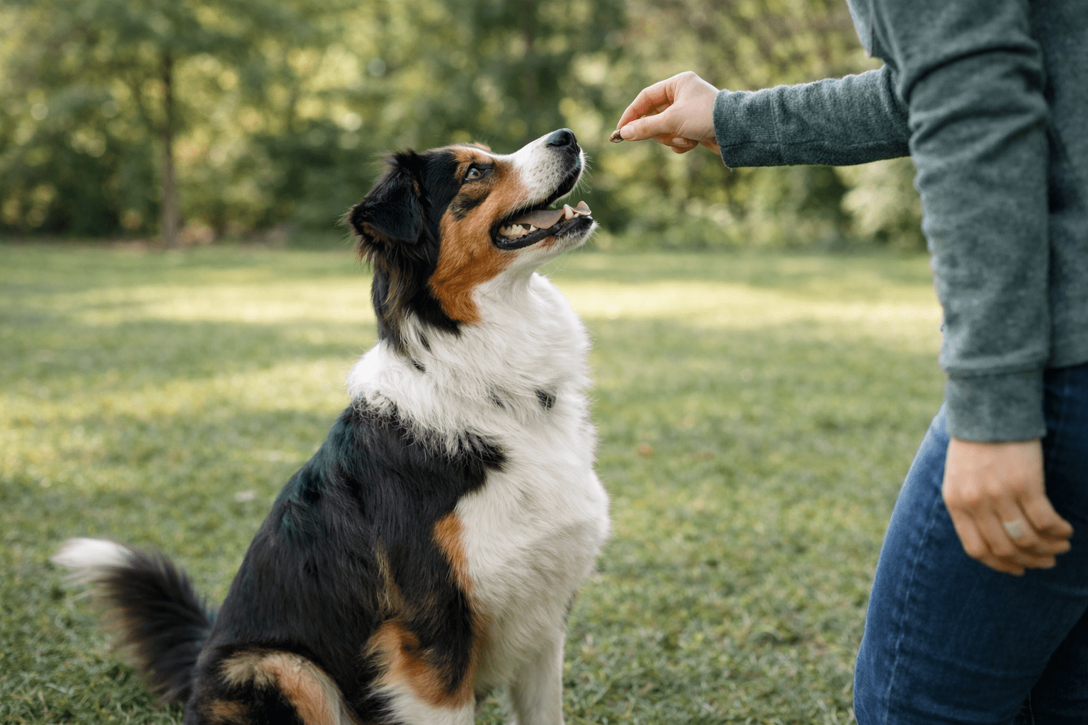 Signs Your Dog Trusts You: How to Read Your Dog's Trust Signals 5 Owner rewarding dog with treat during training session demonstrating trust-building positive reinforcement