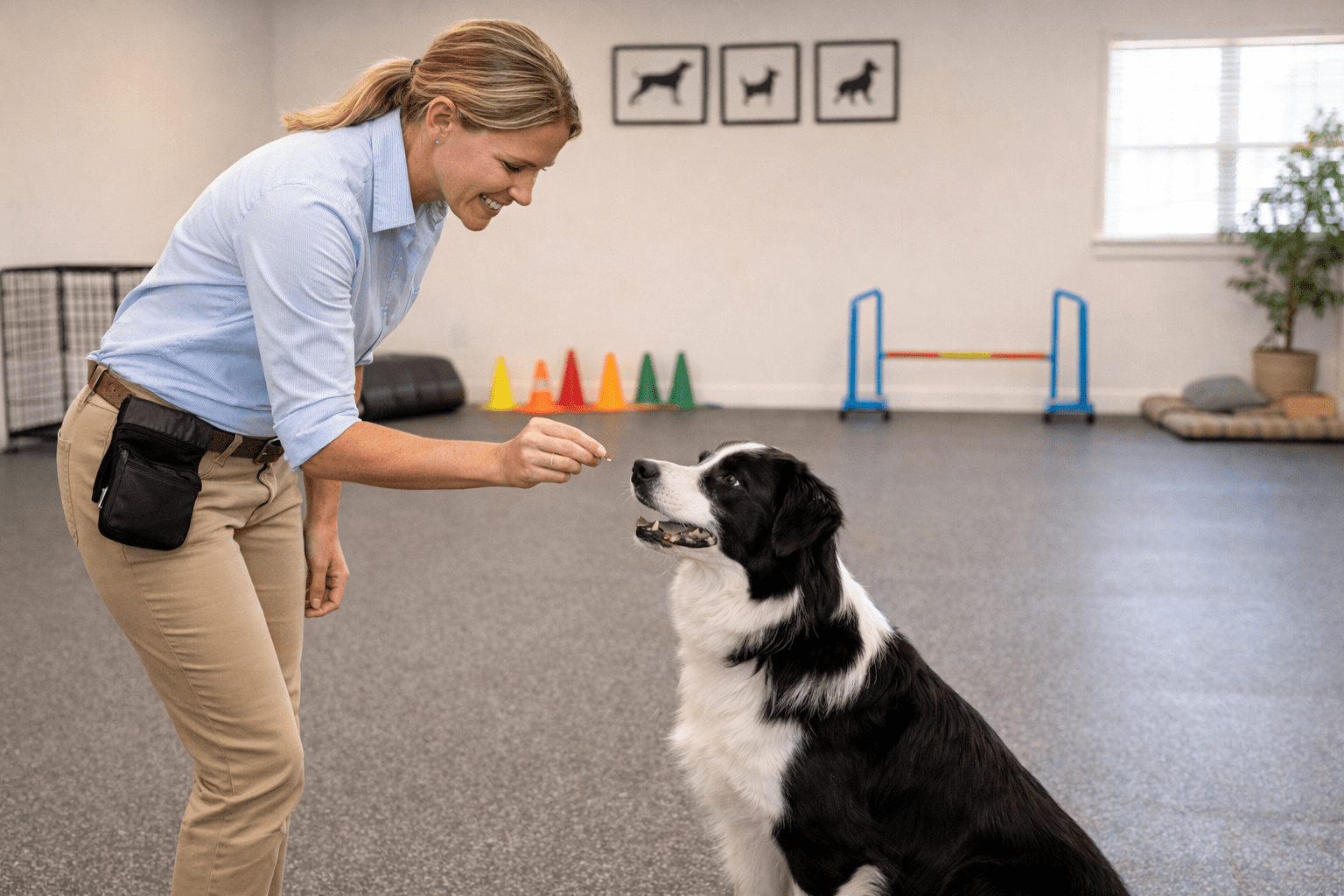 How to Stop Dog from Counter Surfing: Effective Training Solutions 5 Professional dog trainer working with dog during obedience training session to address counter surfing behavior