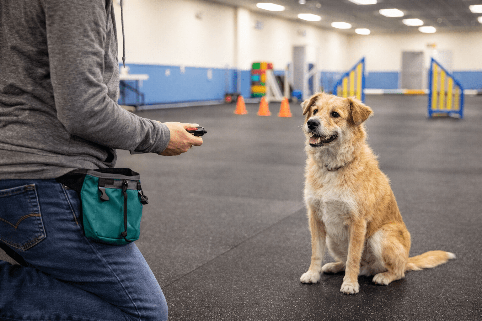 Fear Aggression in Dogs: What It Is and How to Help Your Anxious Dog 3 Certified dog trainer using positive reinforcement techniques with anxious reactive dog