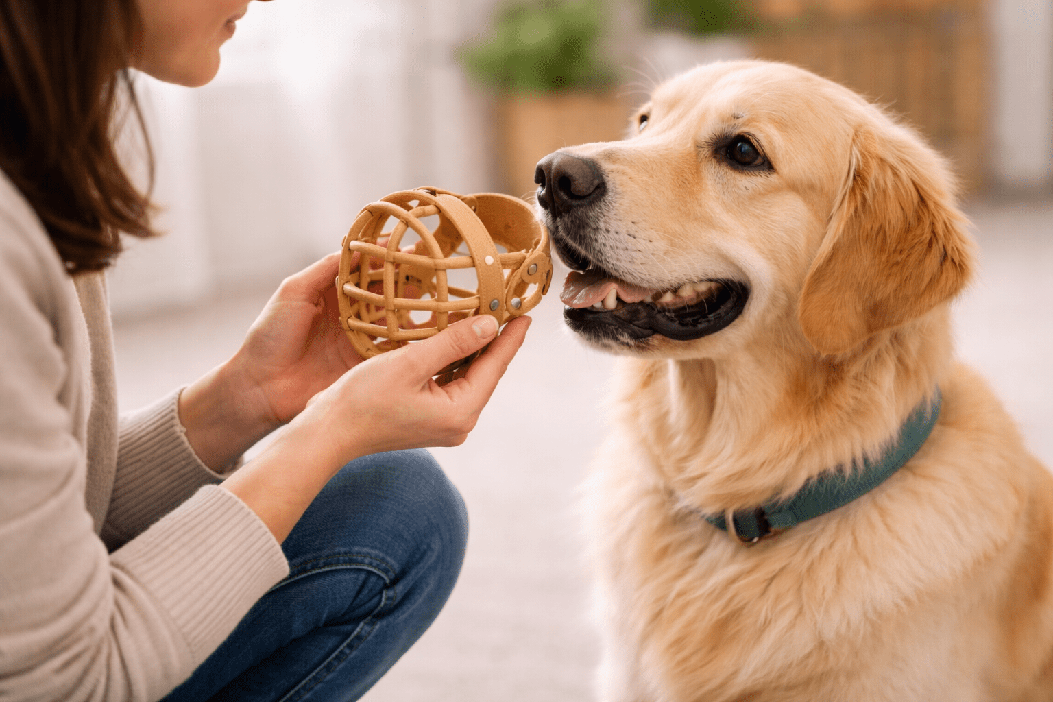 Muzzle Training for Dogs: A Complete Guide for Safety and Success 4 Border Collie receiving high-value treats through basket muzzle openings during positive muzzle training for dogs session