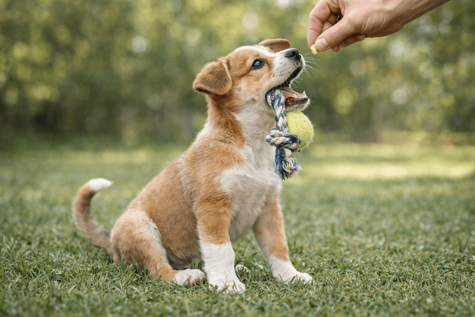 Possessive Aggression in Dogs: What It Is and How to Fix It 3 Puppy during positive training session learning to release toy without possessive aggression