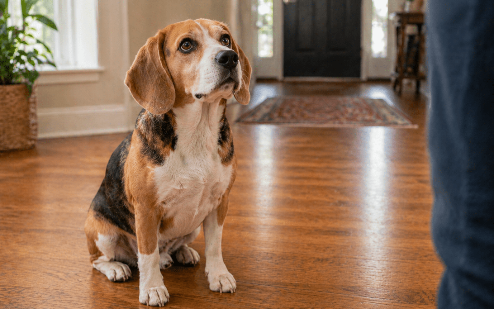 Why Do Dogs Sigh? What Your Dog Is Really Trying to Tell You 2 dog sighing with wide eyes watching owner put leash away