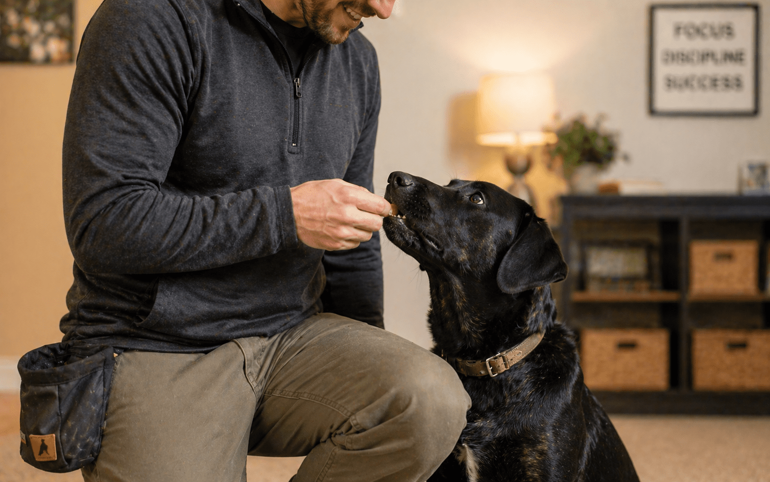 How to Teach a Dog to Heel: Steps, Luring Tricks, and What Actually Works 1 Trainer marking and rewarding a dog during heel training with a treat and verbal cue