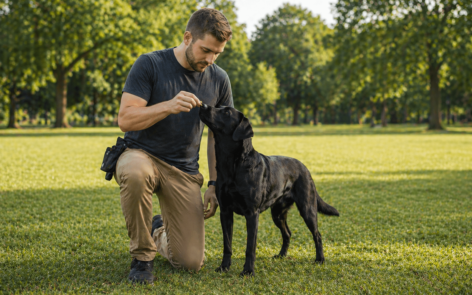 How to Teach a Dog to Heel: Steps, Luring Tricks, and What Actually Works 2 Trainer luring a Labrador into heel position using a treat held at nose level