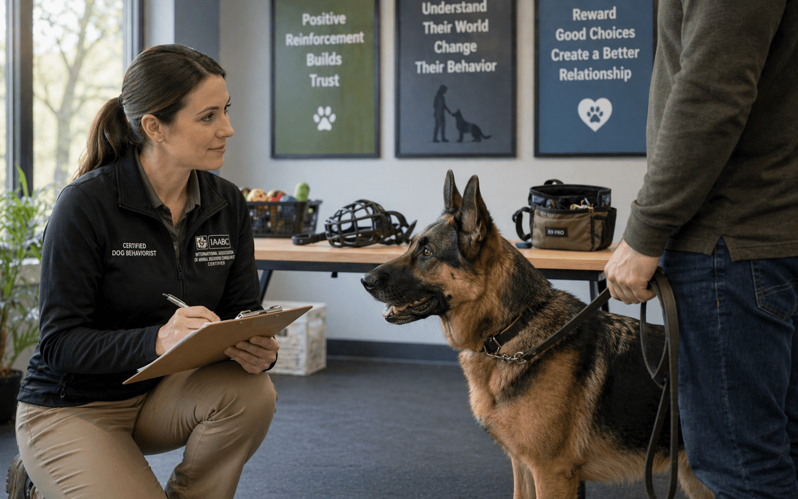 Reactive vs Aggressive Dog: How to Tell the Difference 5 Professional dog trainer conducting behavior assessment for reactive or aggressive dog
