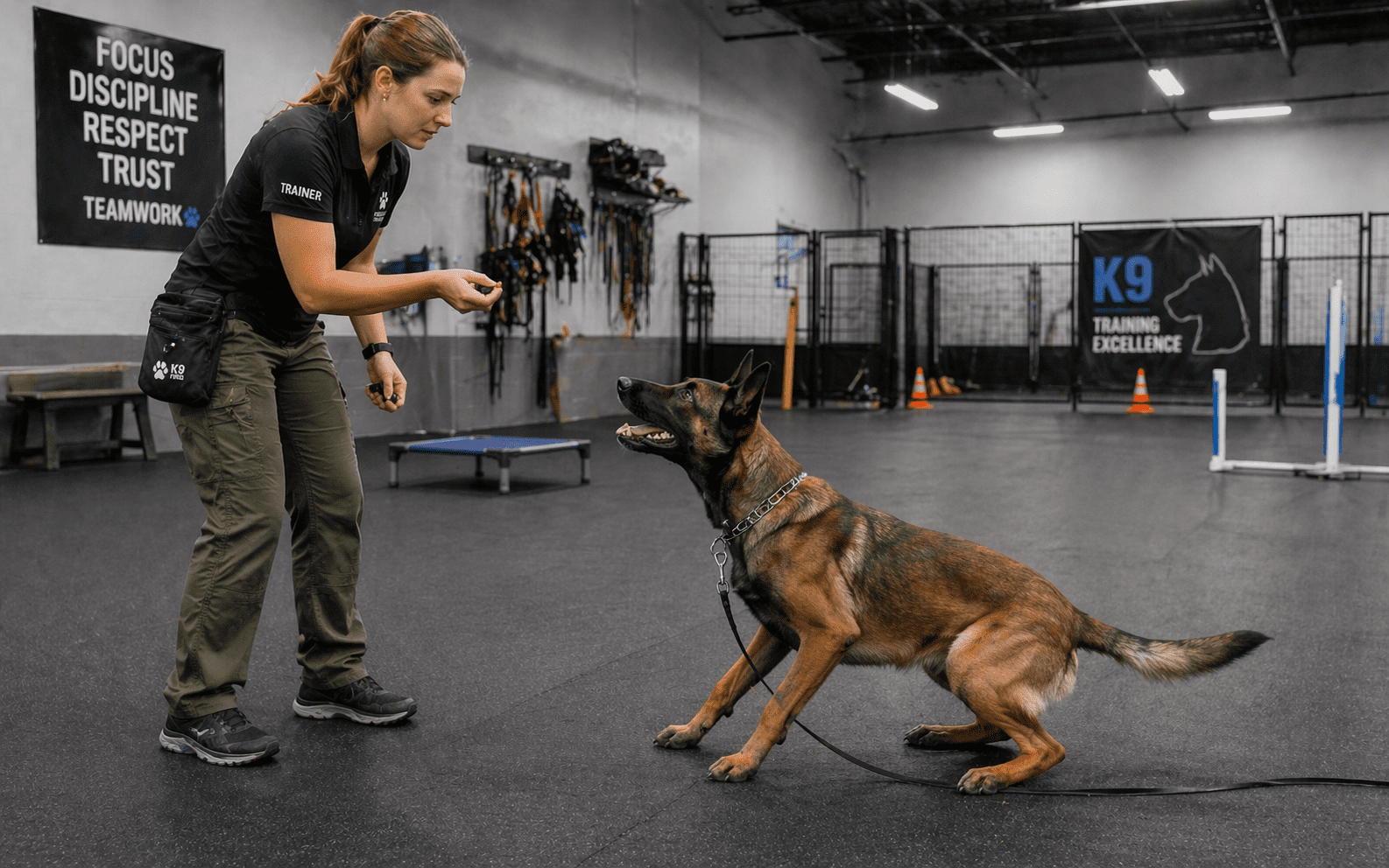 How to Rehome an Aggressive Dog: A Complete Guide 2 Professional trainer using positive reinforcement techniques with reactive dog during board and train program