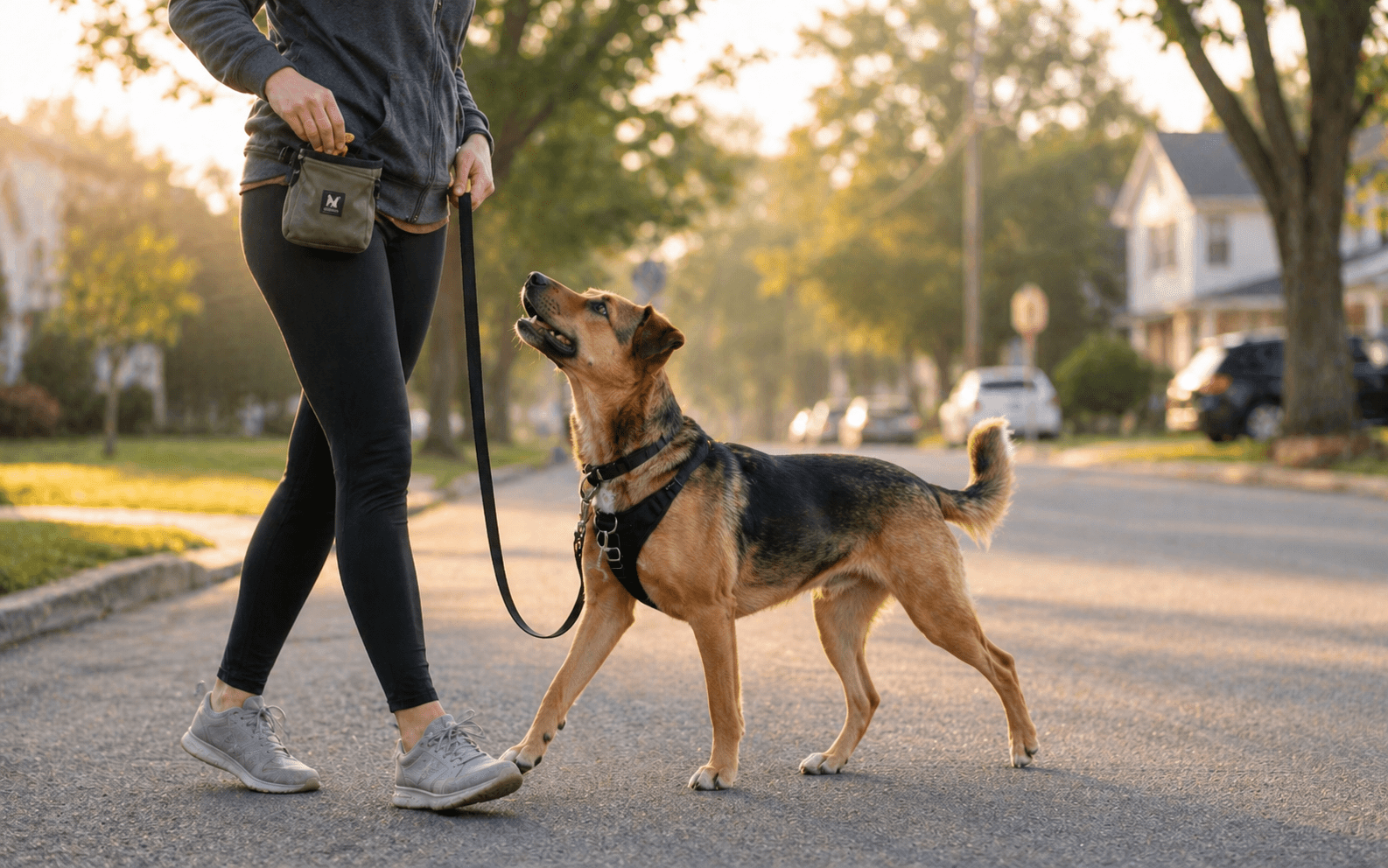 How to Stop a Dog from Chasing Cars: A Step by Step Guide 3 Trainer working with reactive dog on leash near quiet residential street