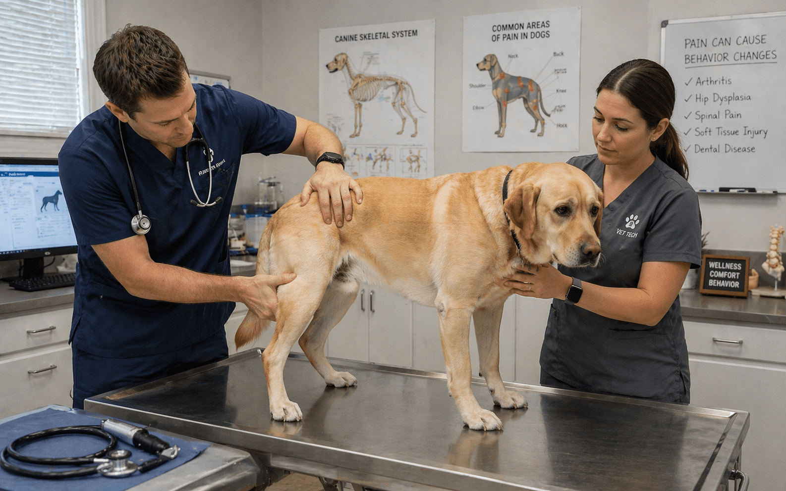 How to Rehome an Aggressive Dog: A Complete Guide 3 Veterinarian performing thorough health evaluation on dog to identify medical causes of aggression