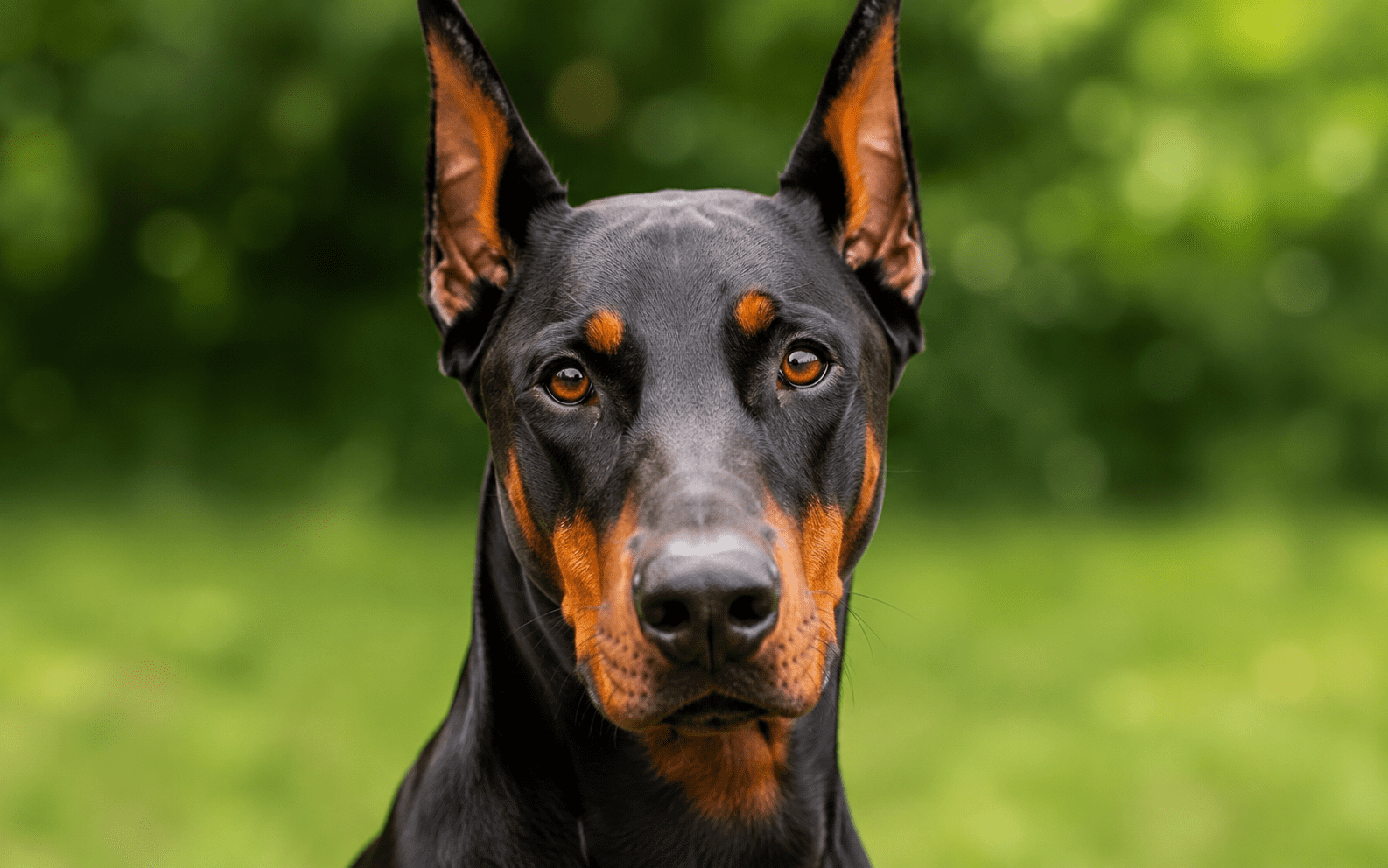 How to Train a Doberman: Proven Steps, Tips, and What Actually Works 4 A Doberman Pinscher with classic black and tan fur stands outdoors, alert against a green blurred background.