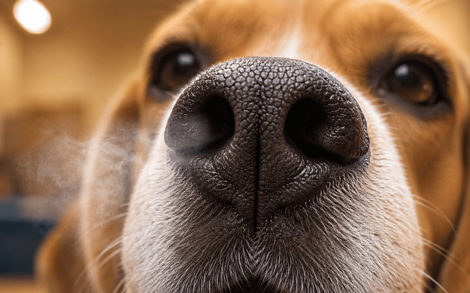 How to Scent Train a Dog: Steps, Scents, and What Actually Works 1 Close-up of a dog's nose showing texture, with the dog's breath faintly visible in the cool air.