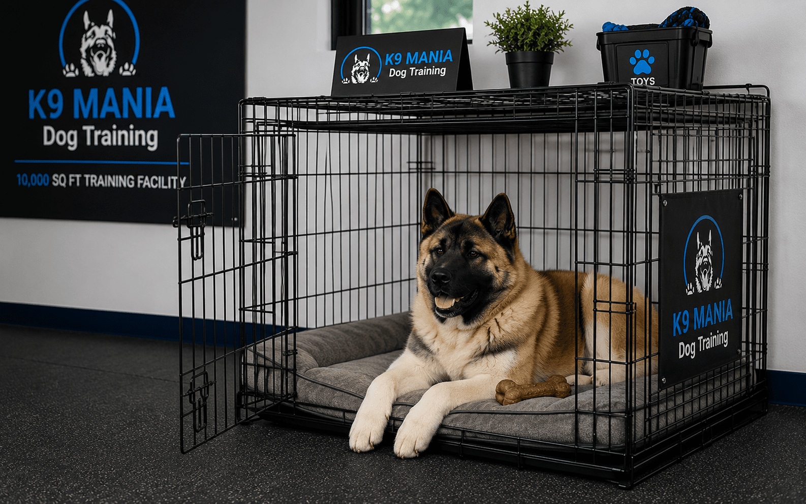 How to Train an Akita: Tips, Steps, and What to Expect 5 Akita resting calmly in a crate as part of daily training structure