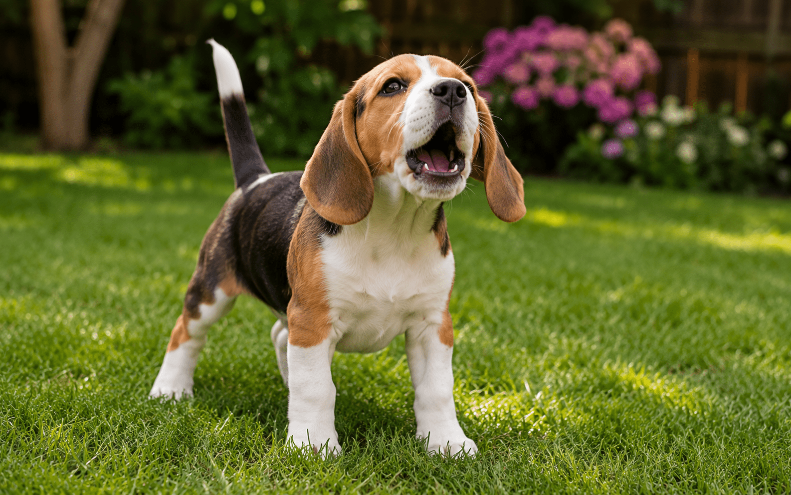 How to Train a Beagle Puppy: Steps, Tips, and What Actually Works 3 Beagle puppy barking in a backyard setting