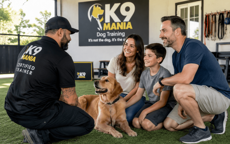 Family choosing the best dog breed for their lifestyle with a K9 Mania trainer