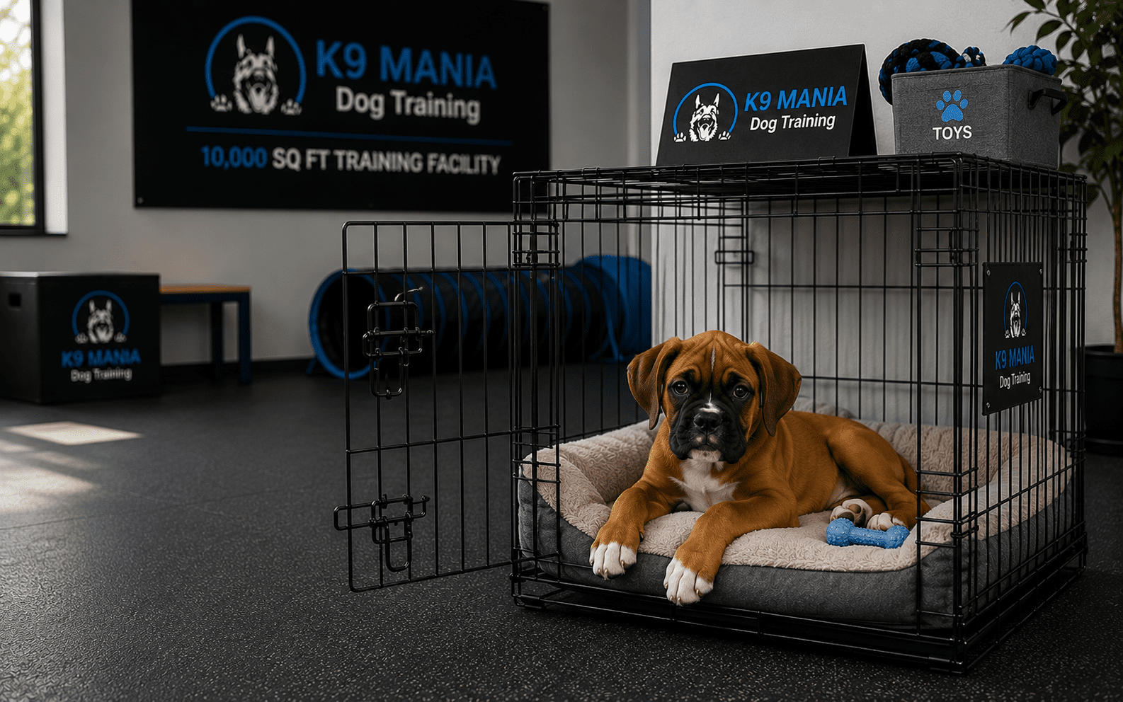 How to Train a Boxer Puppy: A Step-by-Step Guide for New Owners 2 Boxer puppy resting comfortably in an open crate