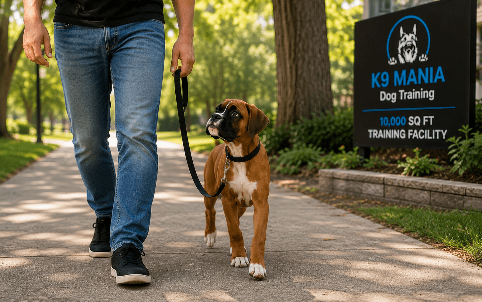 How to Train a Boxer Puppy: A Step-by-Step Guide for New Owners 4 Boxer puppy practicing loose leash walking outdoors