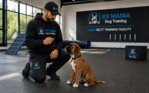 Boxer puppy training session with K9 Mania trainer in Long Island