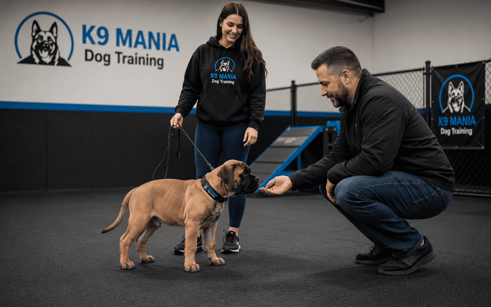 How Hard Are Bullmastiffs to Train? What New Owners Need to Know 3 Bullmastiff puppy meeting a new person during a socialization exercise