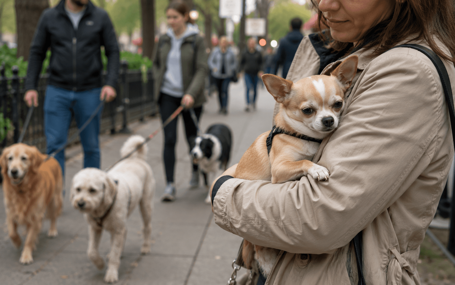 Can You Train a Chihuahua? Everything Owners Need to Know 4 Small Chihuahua being carried by owner instead of walking on a leash outdoors