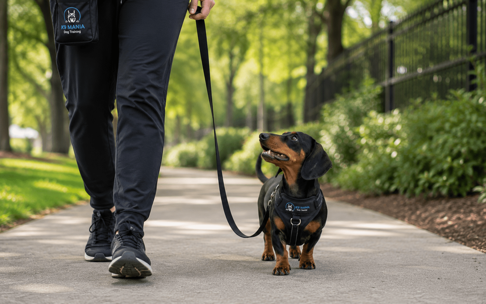 How To Train A Dachshund: A Complete Step-by-Step Guide 4 Dachshund walking on a loose leash beside its owner