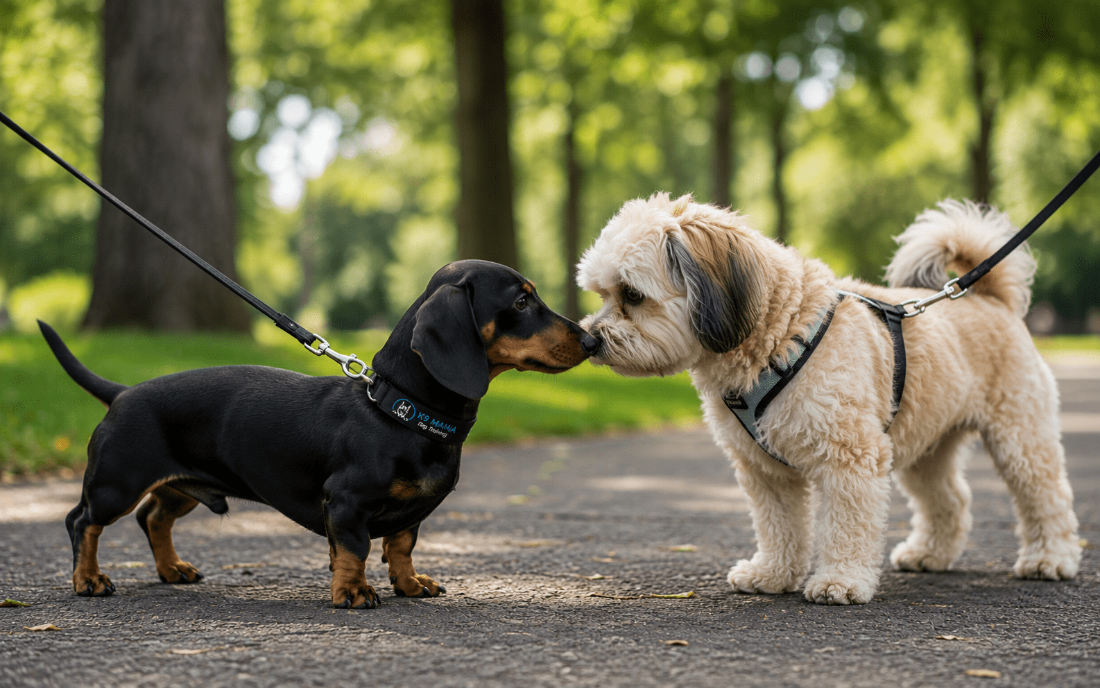 How To Train A Dachshund: A Complete Step-by-Step Guide 3 Dachshund socializing calmly with another small dog outdoors