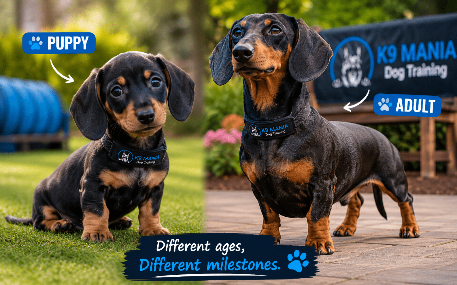 How To Train A Dachshund: A Complete Step-by-Step Guide 5 Dachshund puppy at different training stages from 8 weeks to adulthood