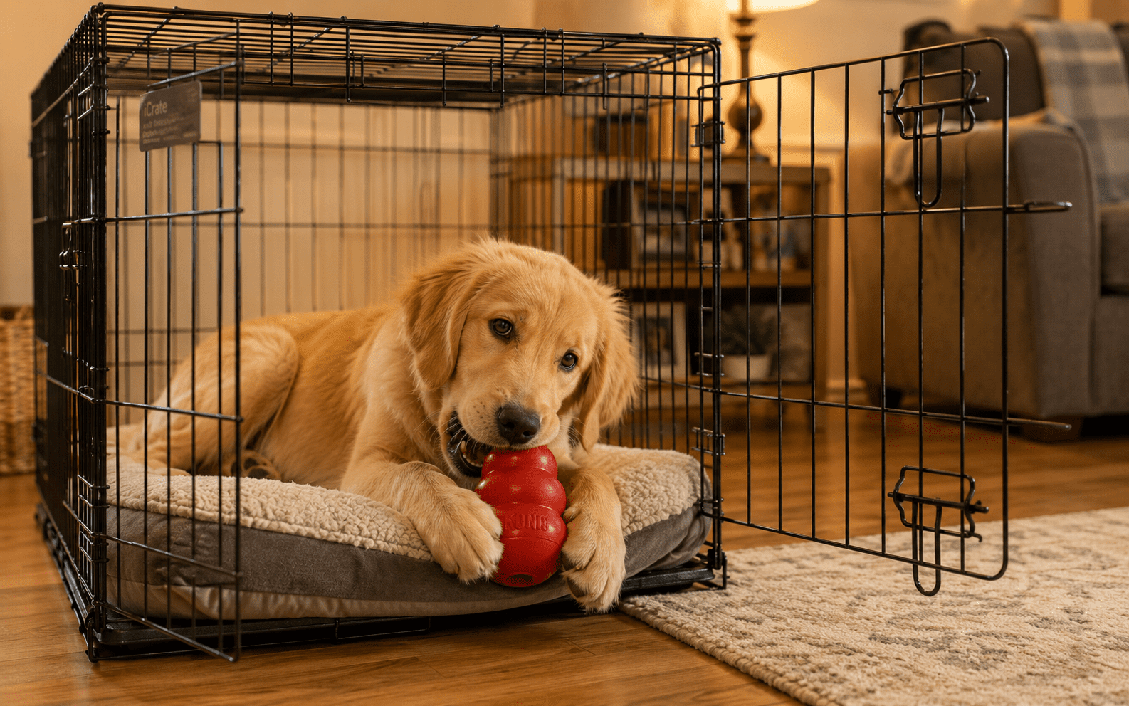 How to Train a Golden Retriever: Steps, Tips, and What Actually Works 4 golden retriever crate training with kong toy inside