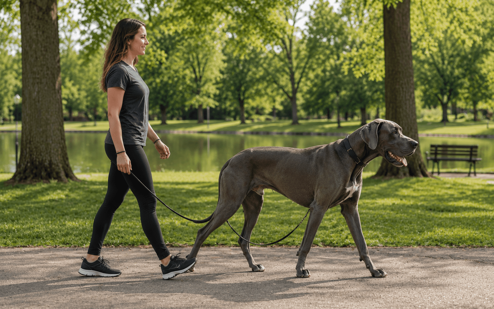 How to Train a Great Dane: Steps, Tips, and What Actually Works 2 great dane walking on a loose leash with proper leash manners