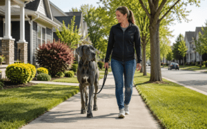how to train a great dane with a trainer on a leash outdoors