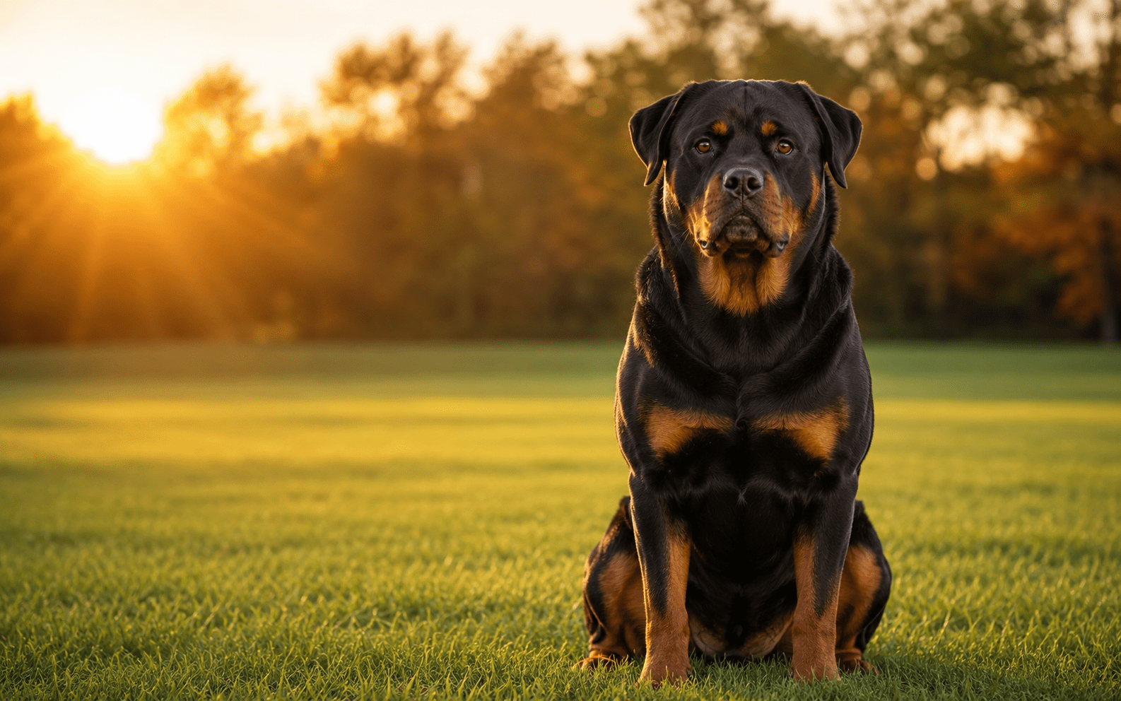 How to train a Rottweiler — well-trained Rottweiler sitting in a calm stay position outdoors