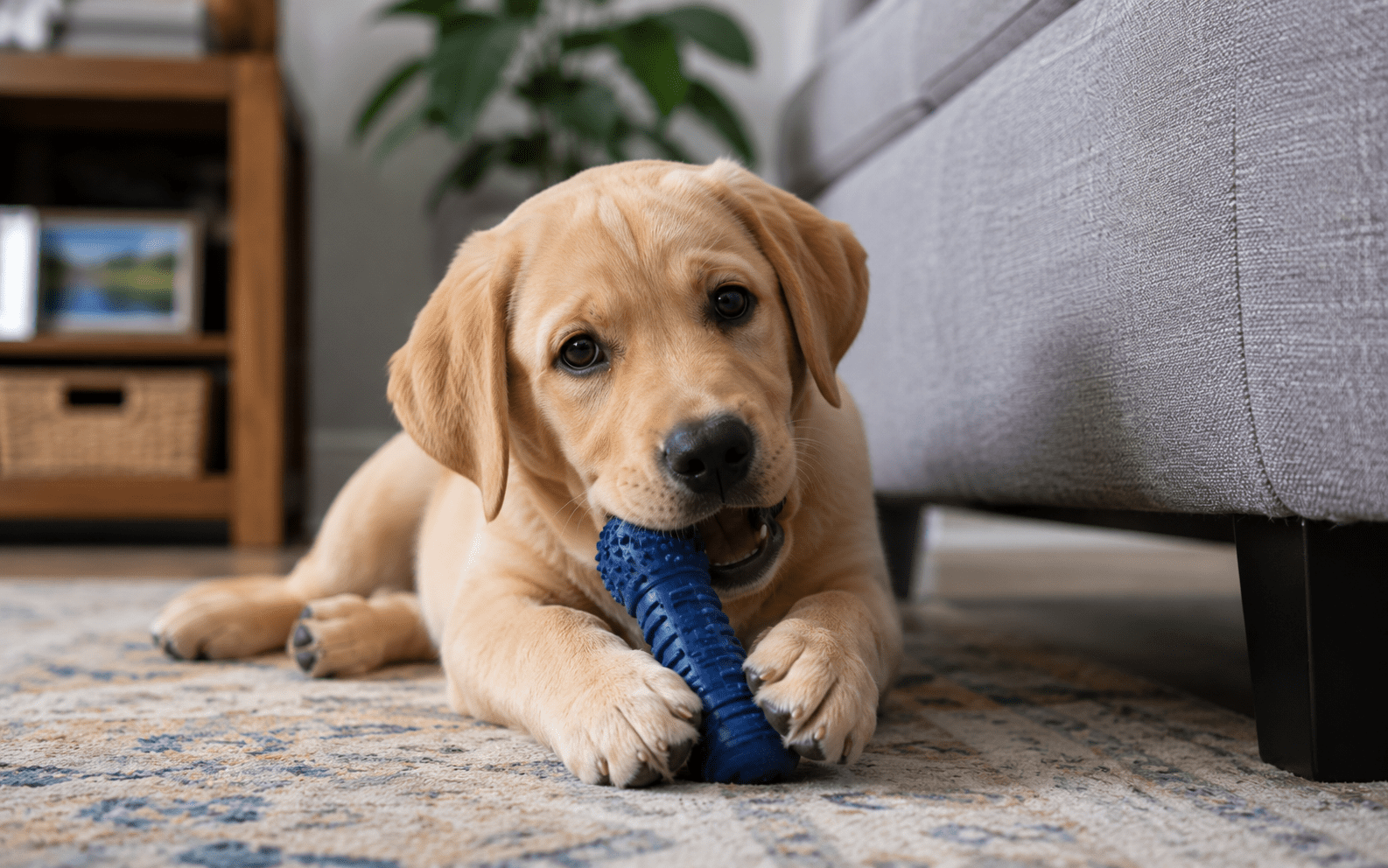 How to Train a Labrador Retriever: Steps, Tips, and What Actually Works 3 Labrador puppy chewing on an appropriate chew toy instead of furniture