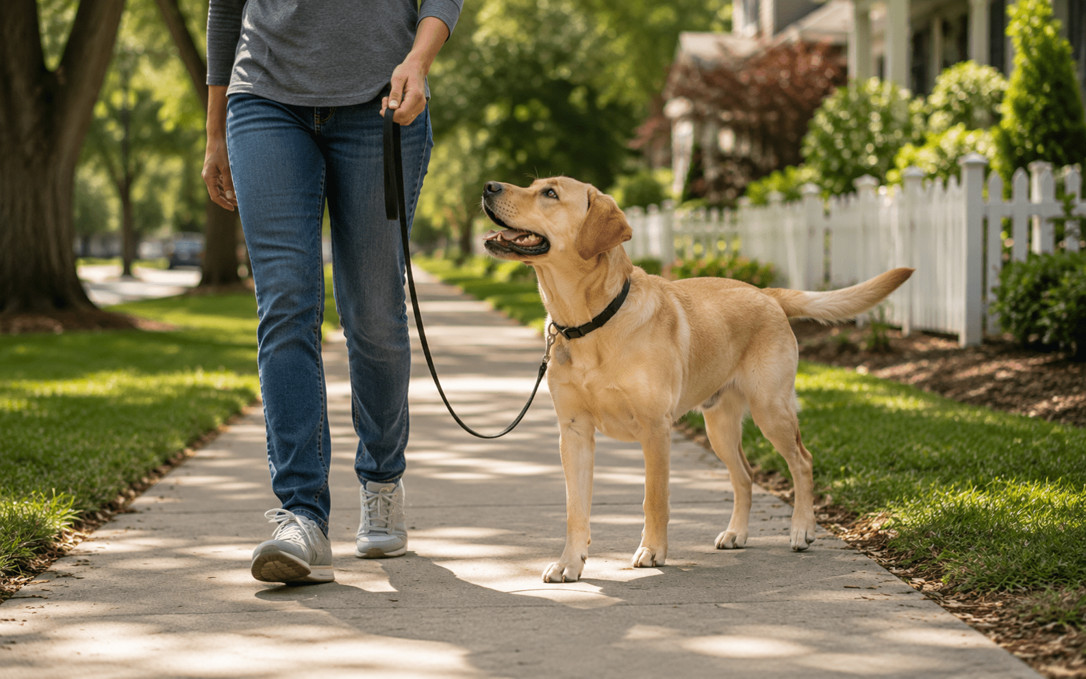 How to Train a Labrador Retriever: Steps, Tips, and What Actually Works 4 Labrador Retriever walking calmly on a loose leash beside its owner