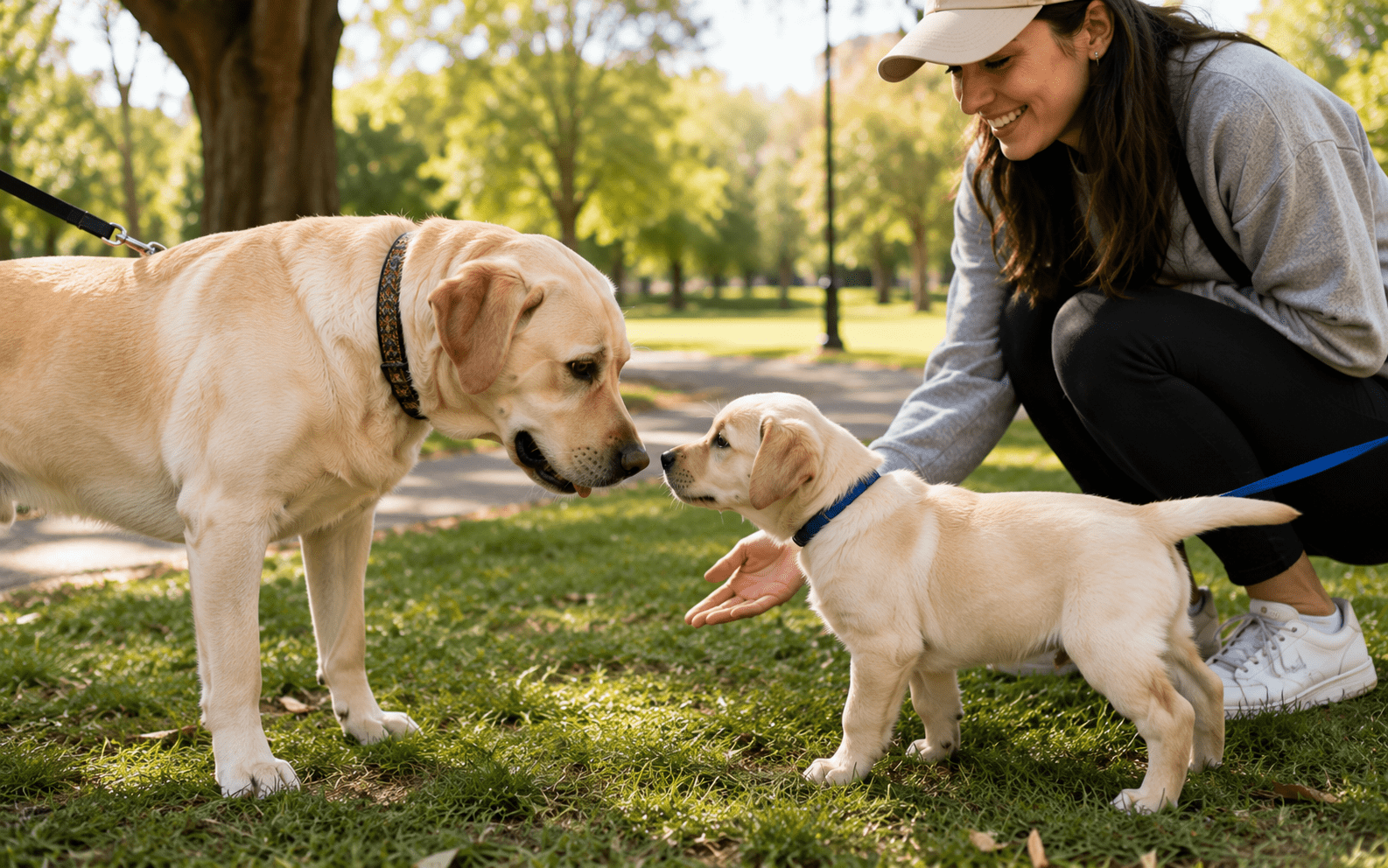 How to Train a Labrador Retriever: Steps, Tips, and What Actually Works 1 Labrador puppy socializing with people and another dog at the park