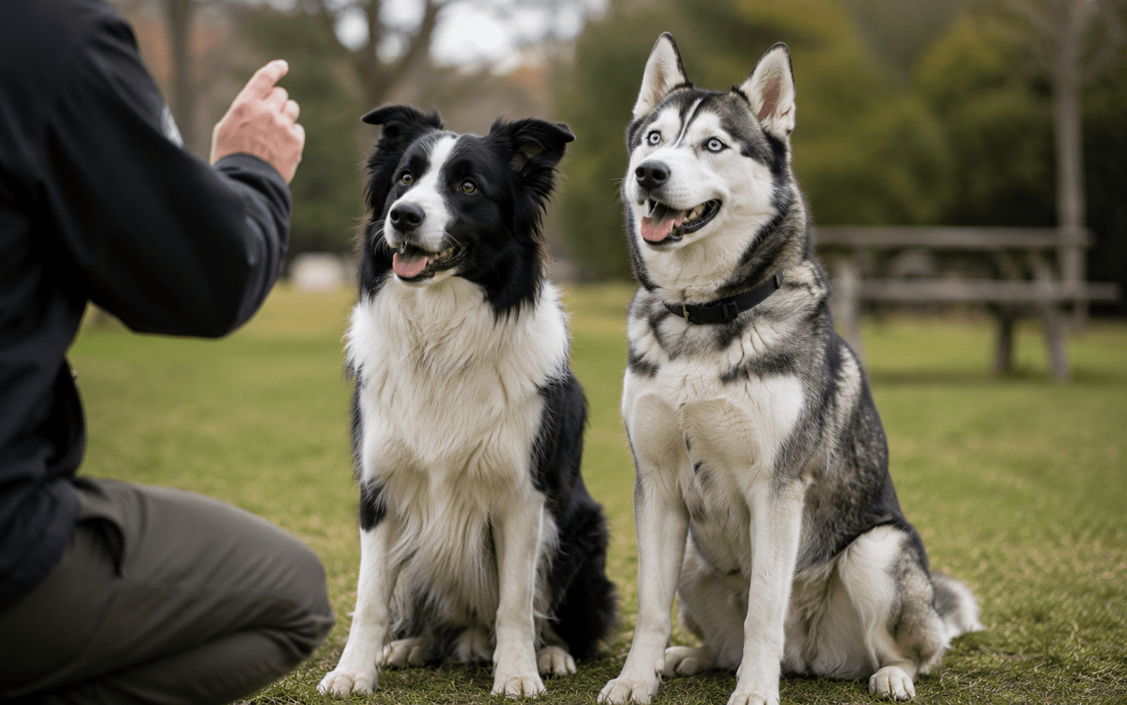 Siberian Husky Training: Proven Techniques for This Stubborn, Energetic Breed 3 Siberian Husky and Border Collie during an obedience training session