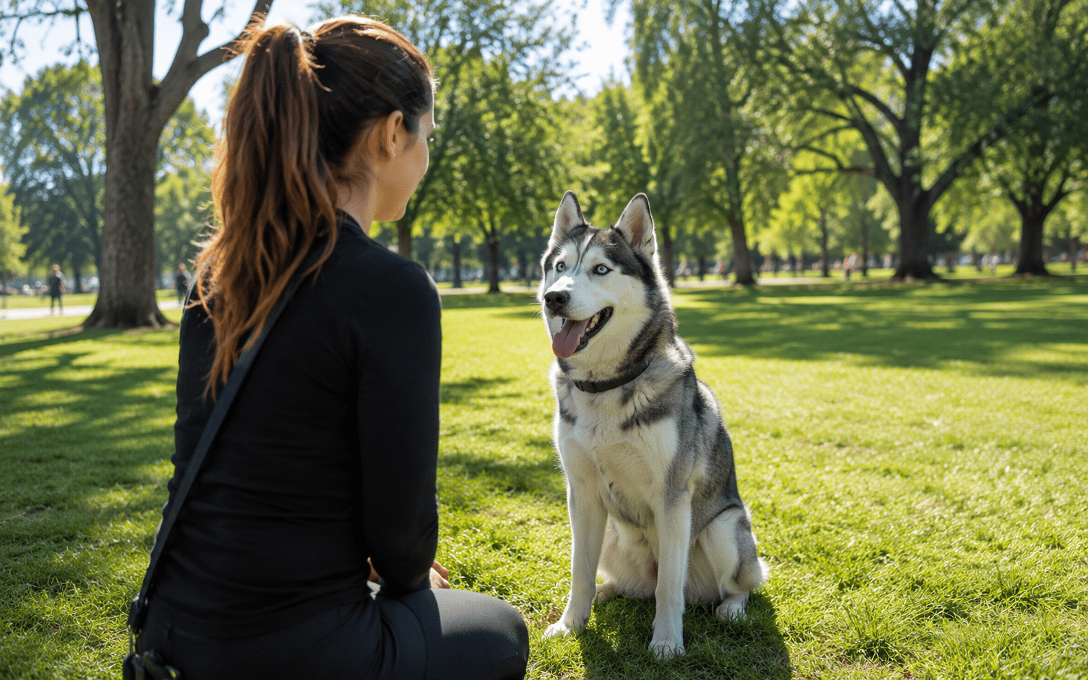 Siberian Husky sitting attentively during training